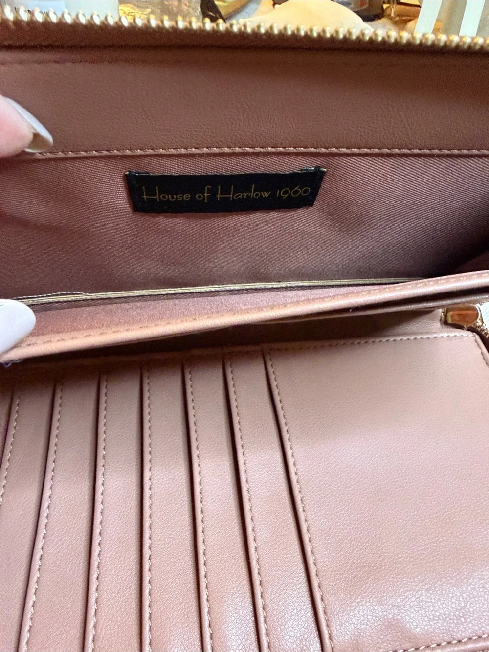 House of Harlow 1960 Leather Wristlet Clutch in Mauve Brown